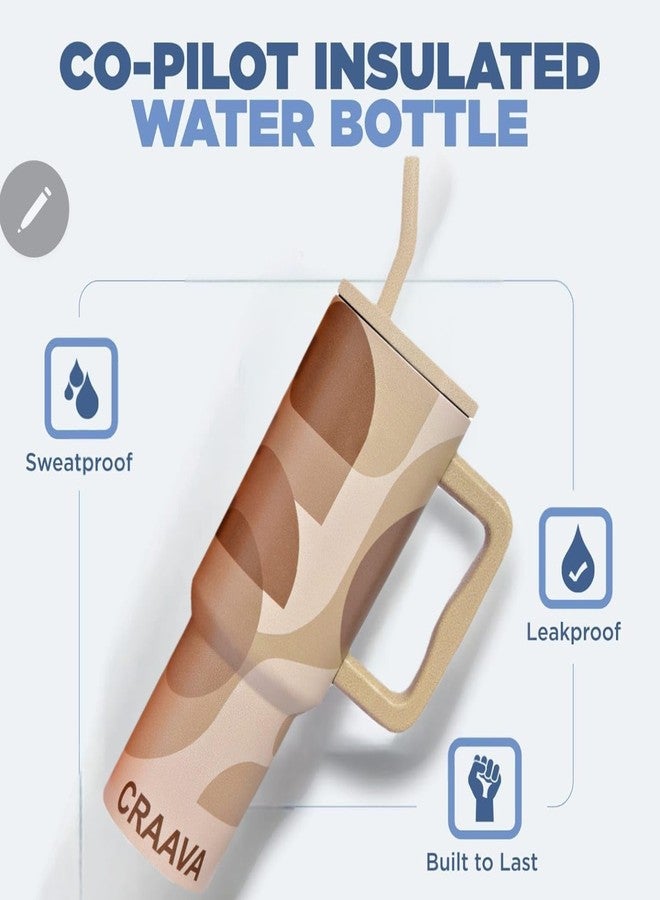 Craava 1200ML Stainless Steel Tumbler with Lid & 3 Straws | Double-Wall Insulated Leakproof Mug with Handle for Hot & Cold Beverages | Perfect for Office, Gym & Travel - Image 2